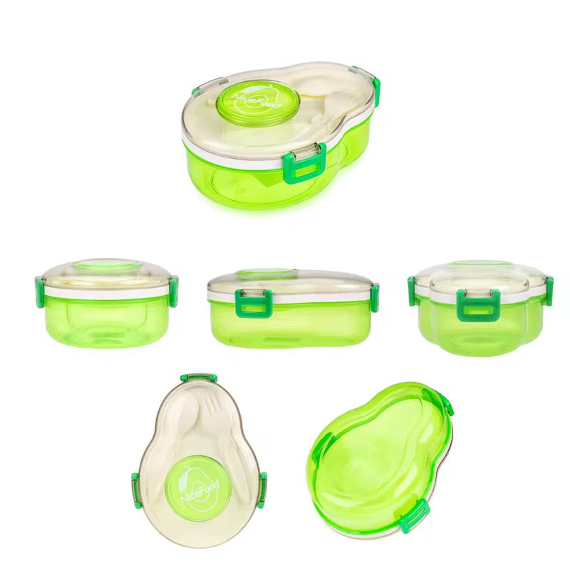 Avocado Shape Bento Lunch Box – 2 Compartment Leakproof Food Container with Sauce Cup & Cutlery