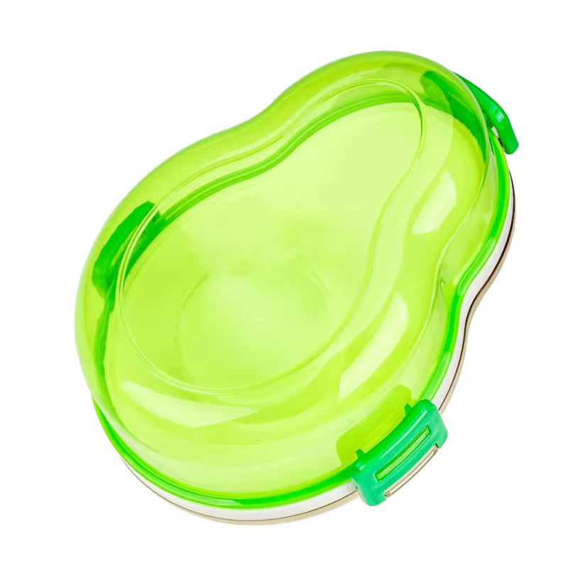 Avocado Shape Bento Lunch Box – 2 Compartment Leakproof Food Container with Sauce Cup & Cutlery