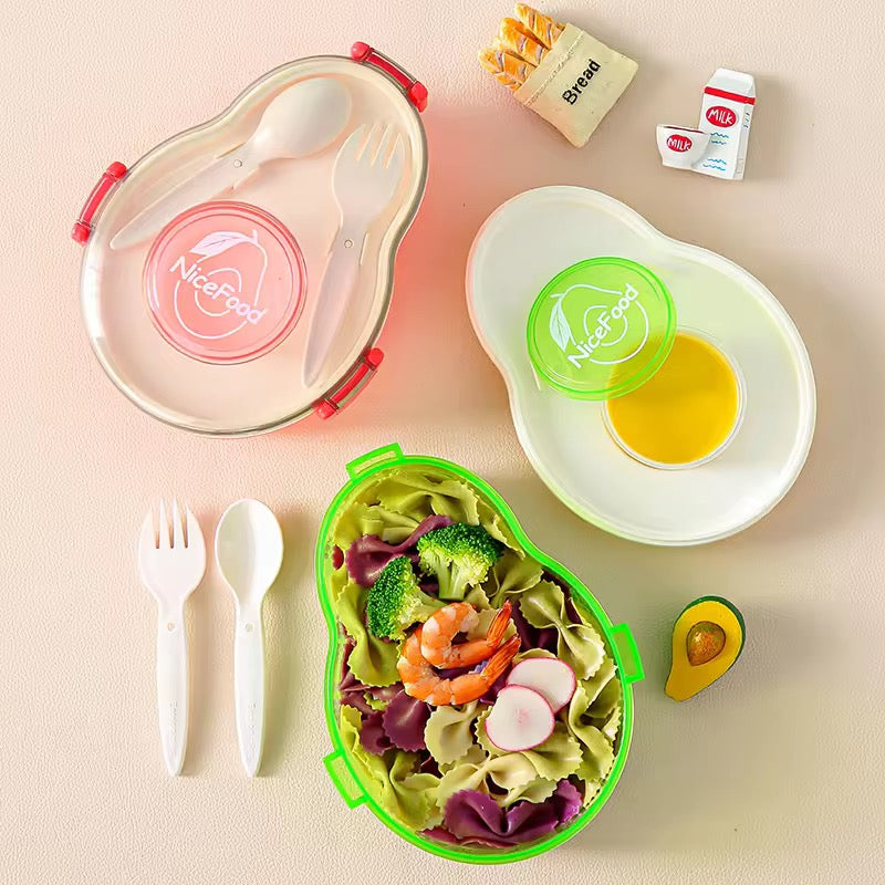 Avocado Shape Bento Lunch Box – 2 Compartment Leakproof Food Container with Sauce Cup & Cutlery