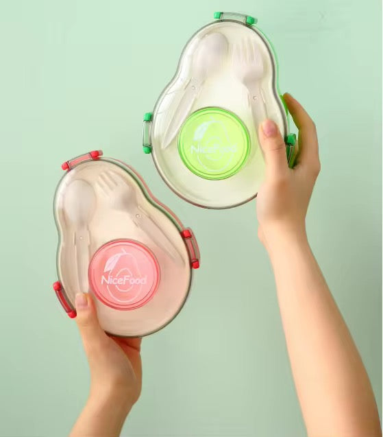 Avocado Shape Bento Lunch Box – 2 Compartment Leakproof Food Container with Sauce Cup & Cutlery