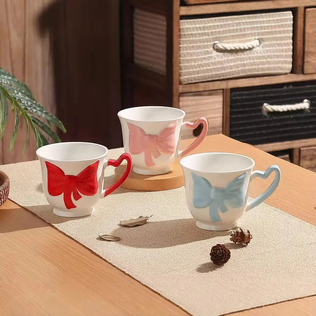 Cute Bow Mug with Heart Handle Without Spoon