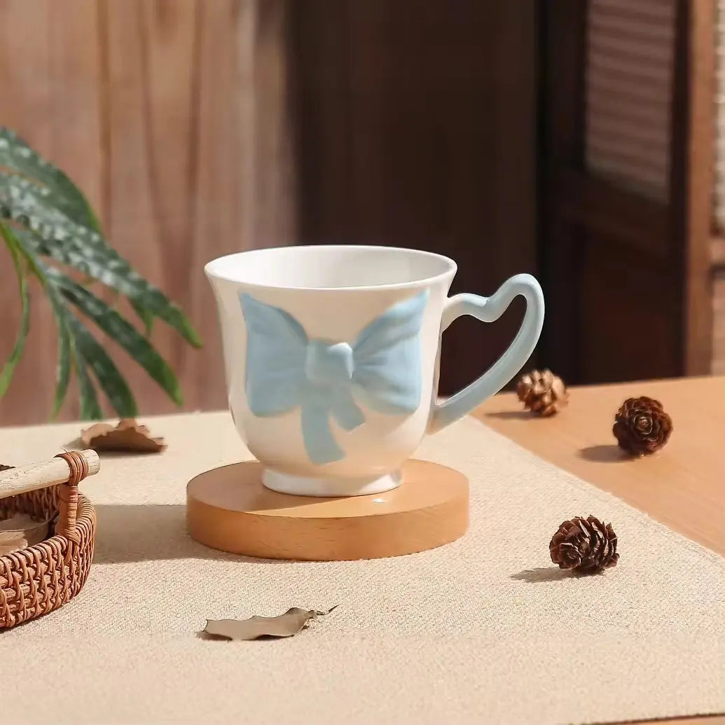 Cute Bow Mug with Heart Handle Without Spoon
