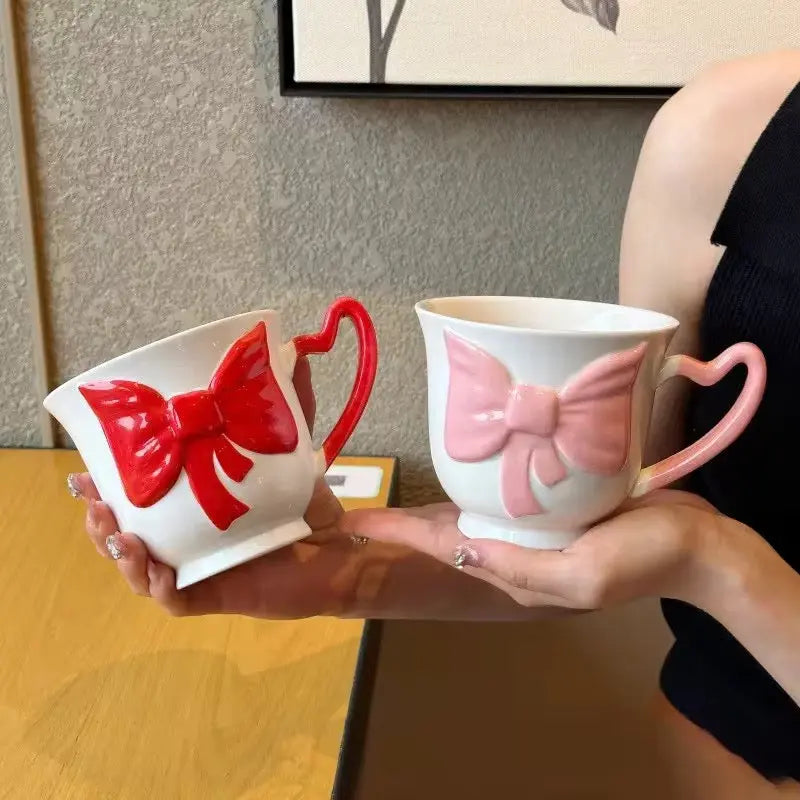 Cute Bow Mug with Heart Handle Without Spoon