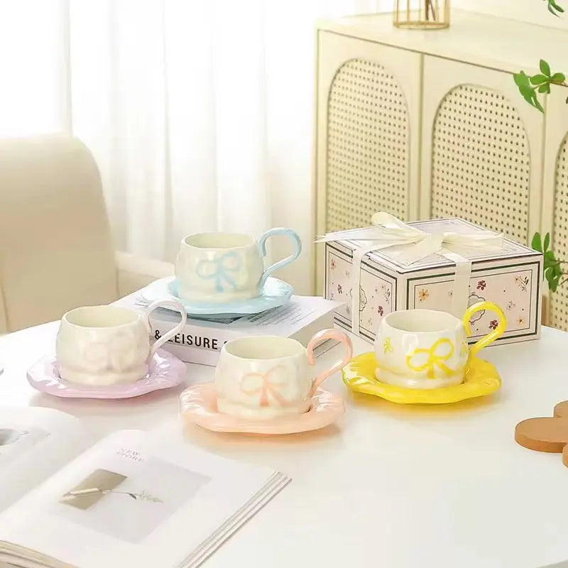 Pastel Bow Espresso Cup & Saucer Set