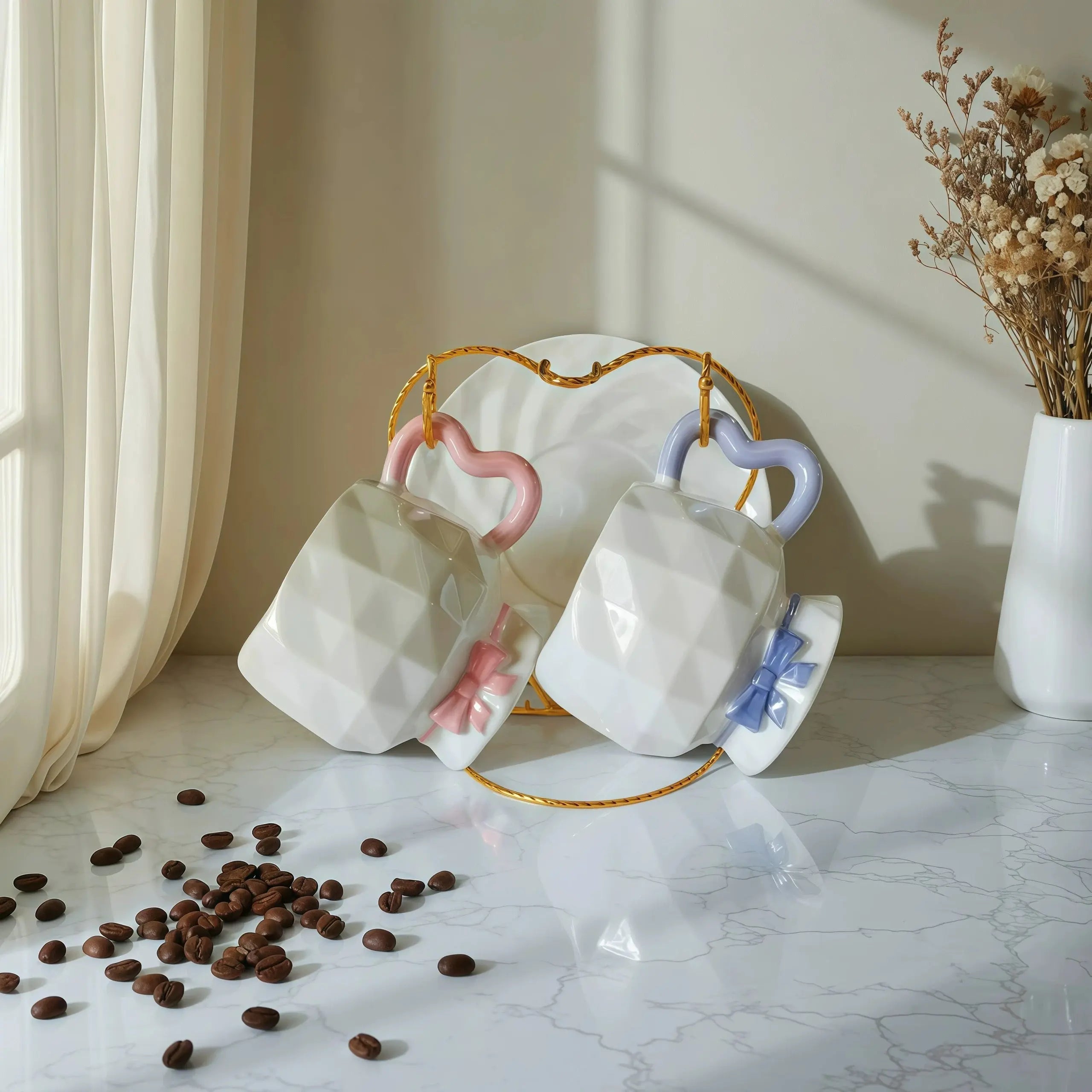 Luxury Geometric Ceramic Coffee Cup & Saucer Set