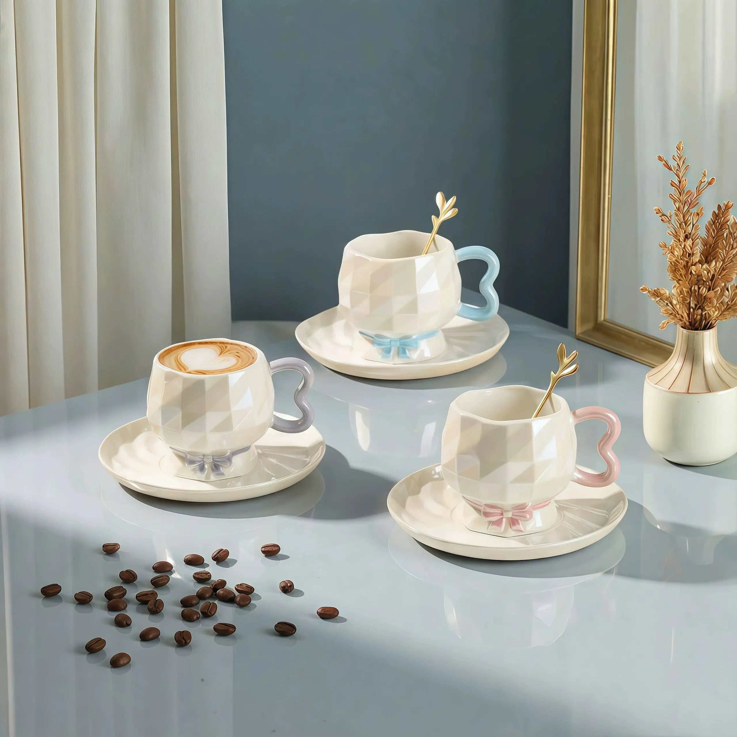 Luxury Geometric Ceramic Coffee Cup & Saucer Set