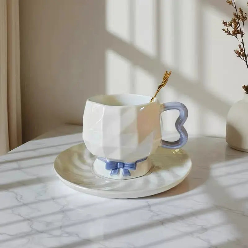 Luxury Geometric Ceramic Coffee Cup & Saucer Set