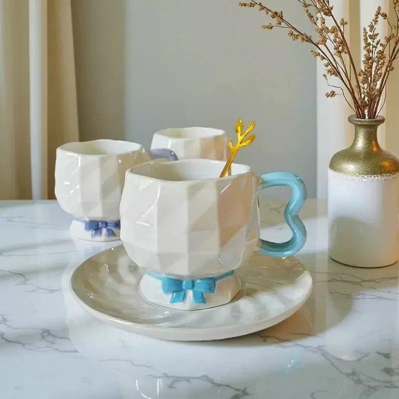 Luxury Geometric Ceramic Coffee Cup & Saucer Set