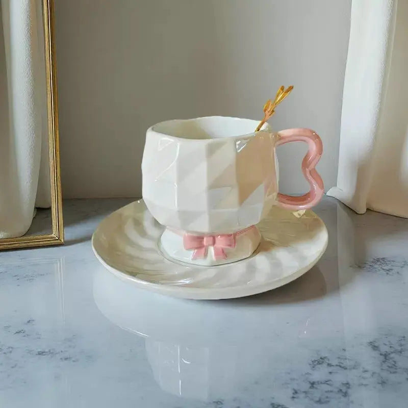 Luxury Geometric Ceramic Coffee Cup & Saucer Set