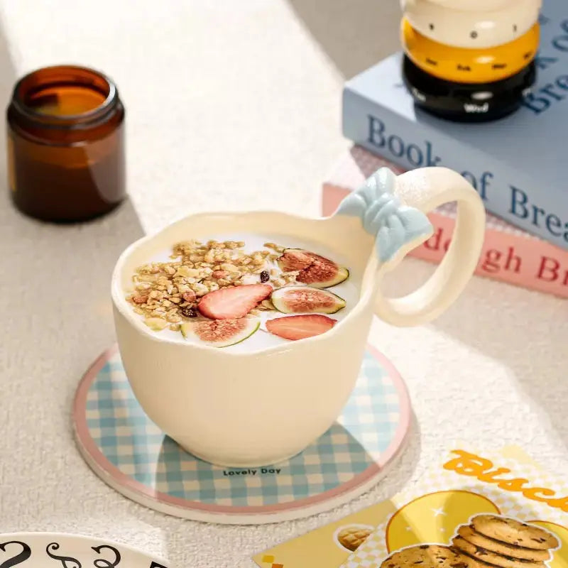 Cute Bow Handle Ceramic Coffee Mug