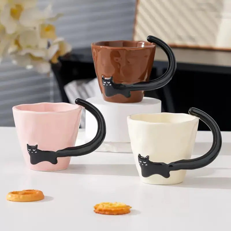 Cute Black Cat Handle Ceramic Mug