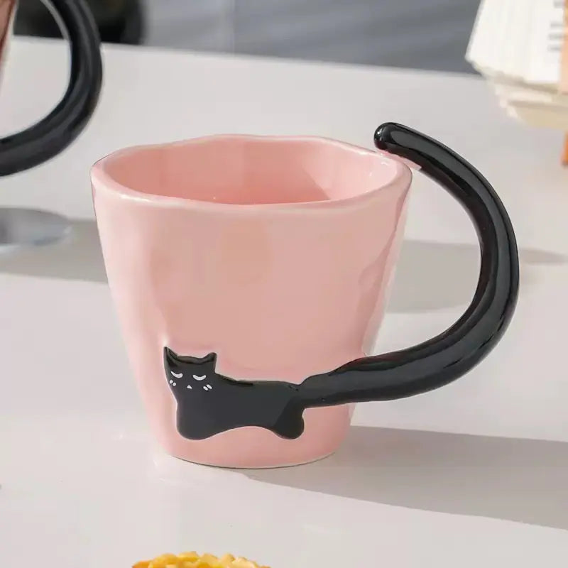 Cute Black Cat Handle Ceramic Mug