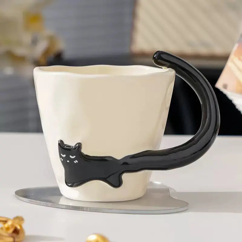 Cute Black Cat Handle Ceramic Mug