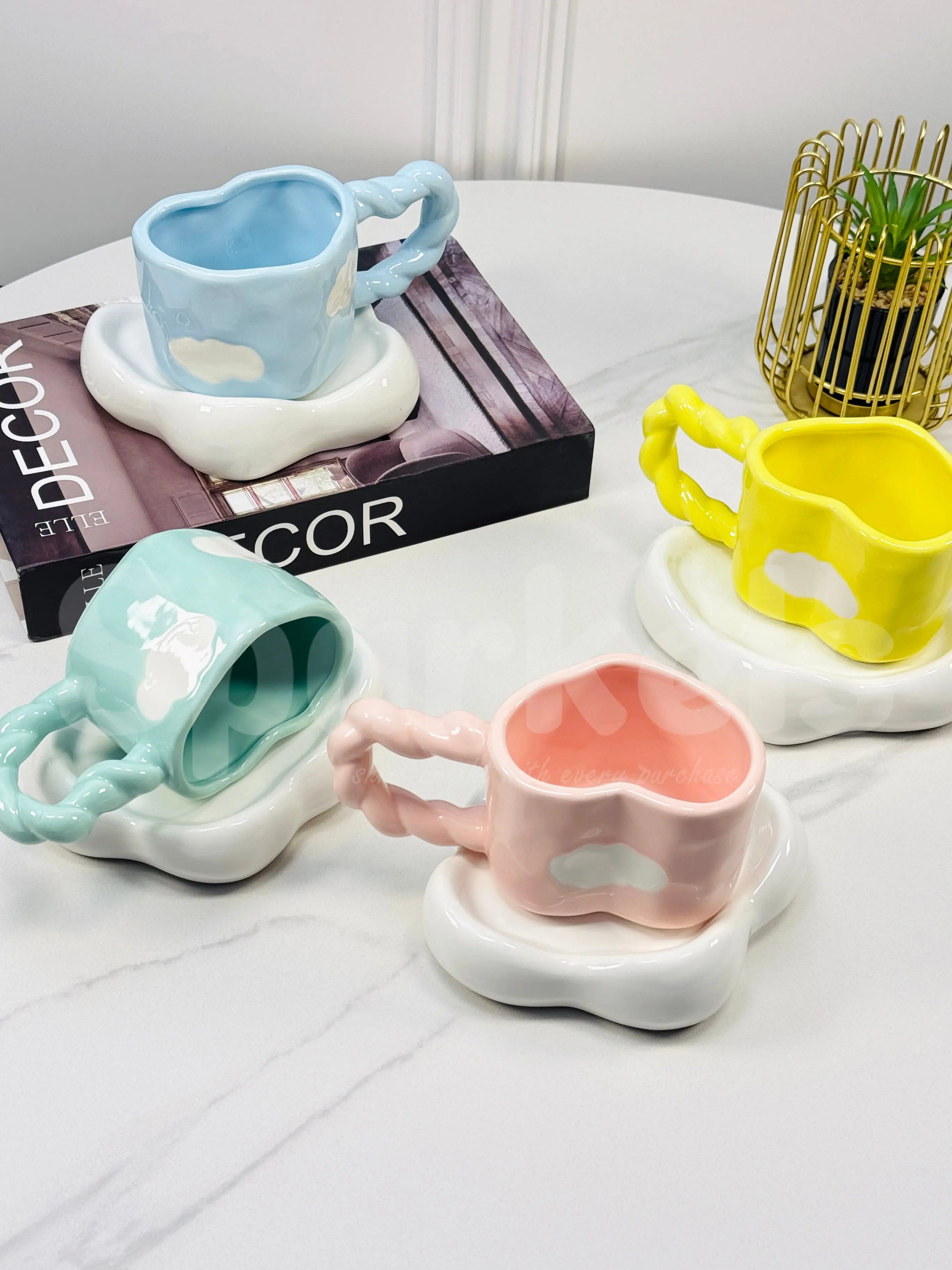 Cute Cloud Ceramic Coffee Cup & Saucer Set