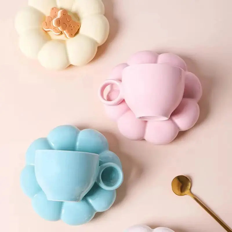 Cute Bubble Base Ceramic Coffee Cup & Saucer Set