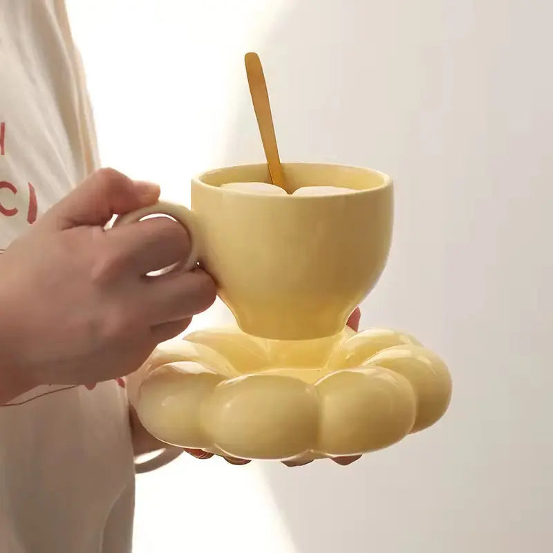 Cute Bubble Base Ceramic Coffee Cup & Saucer Set