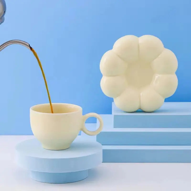 Cute Bubble Base Ceramic Coffee Cup & Saucer Set