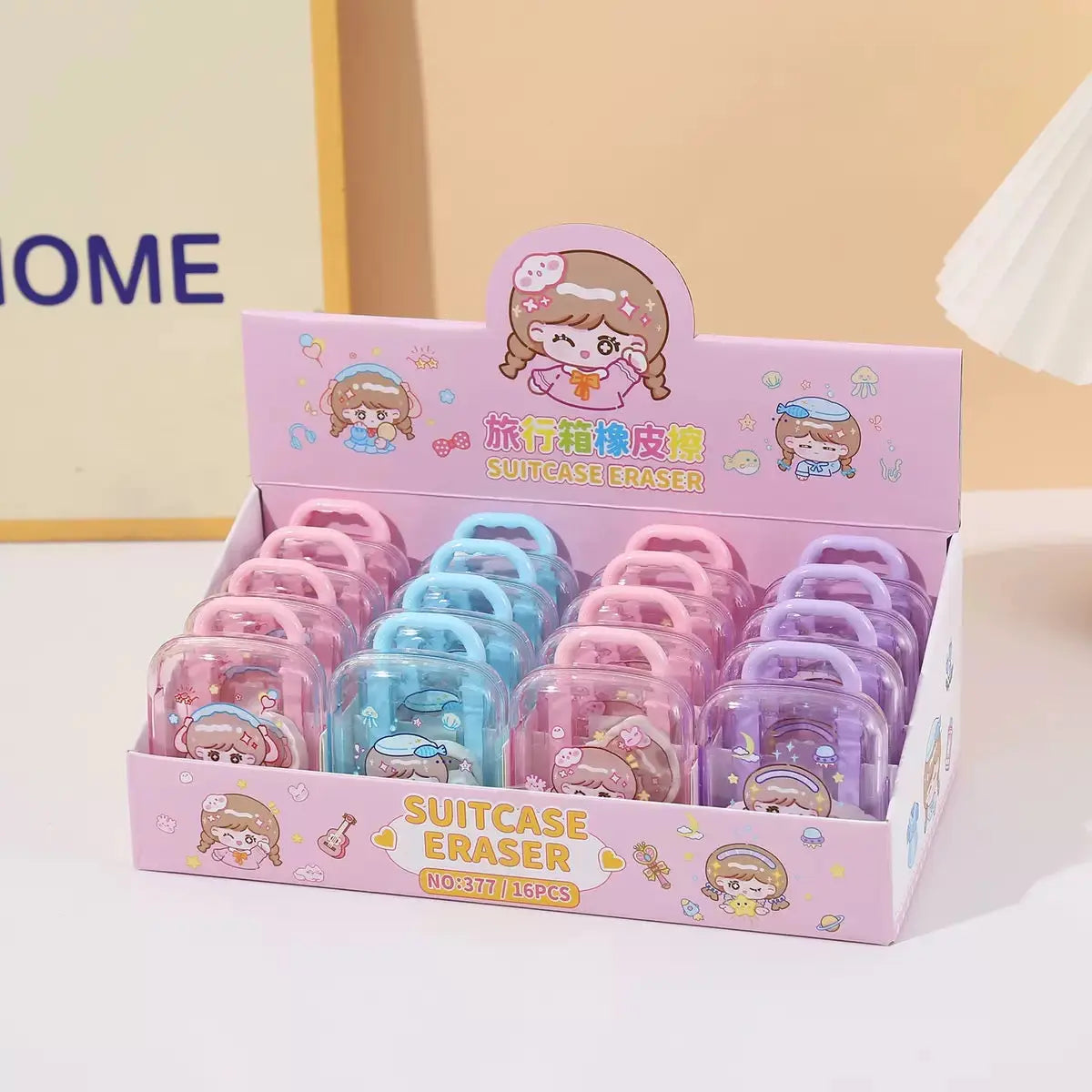 Cute Mini Suitcase Eraser Set Kawaii Cartoon Puzzle Erasers for Kids