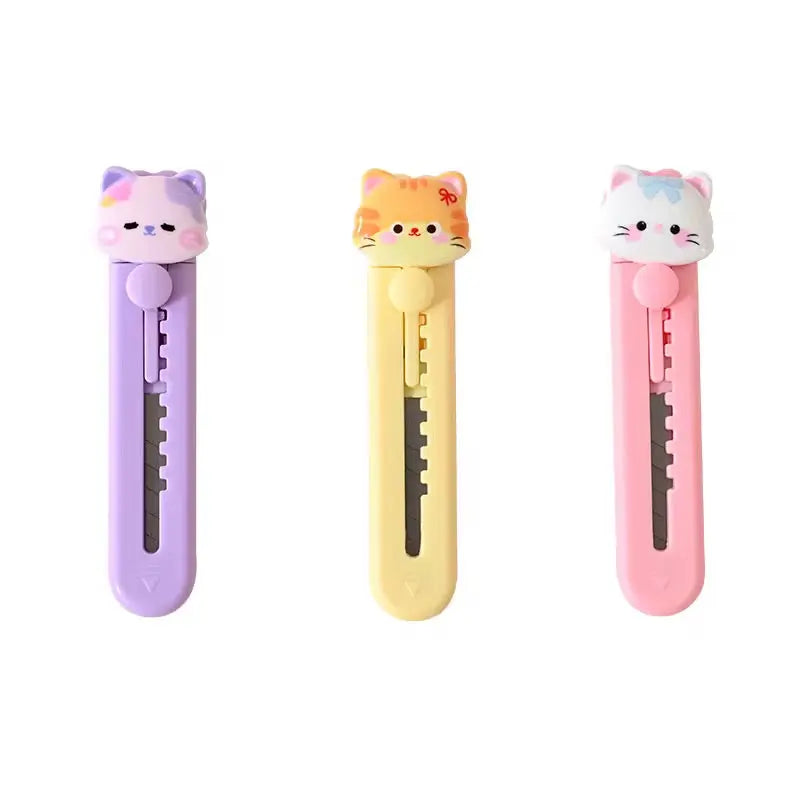 Cute Kawaii Cat Mini Utility Cutter Knife Retractable Box Cutter for Crafts, School & Office