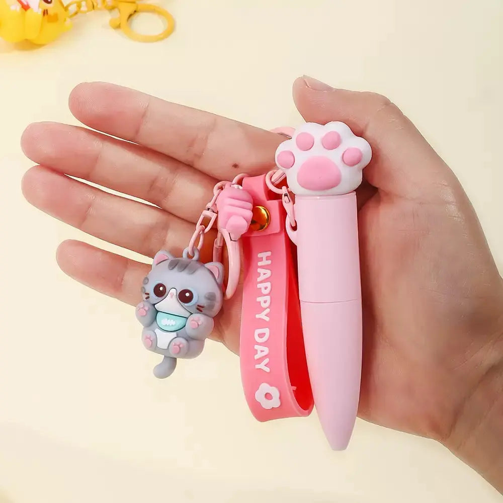 Energetic Cats Trendy Keychain Gel Pen Cute Cat Paw 0.4mm Black Ink Pen