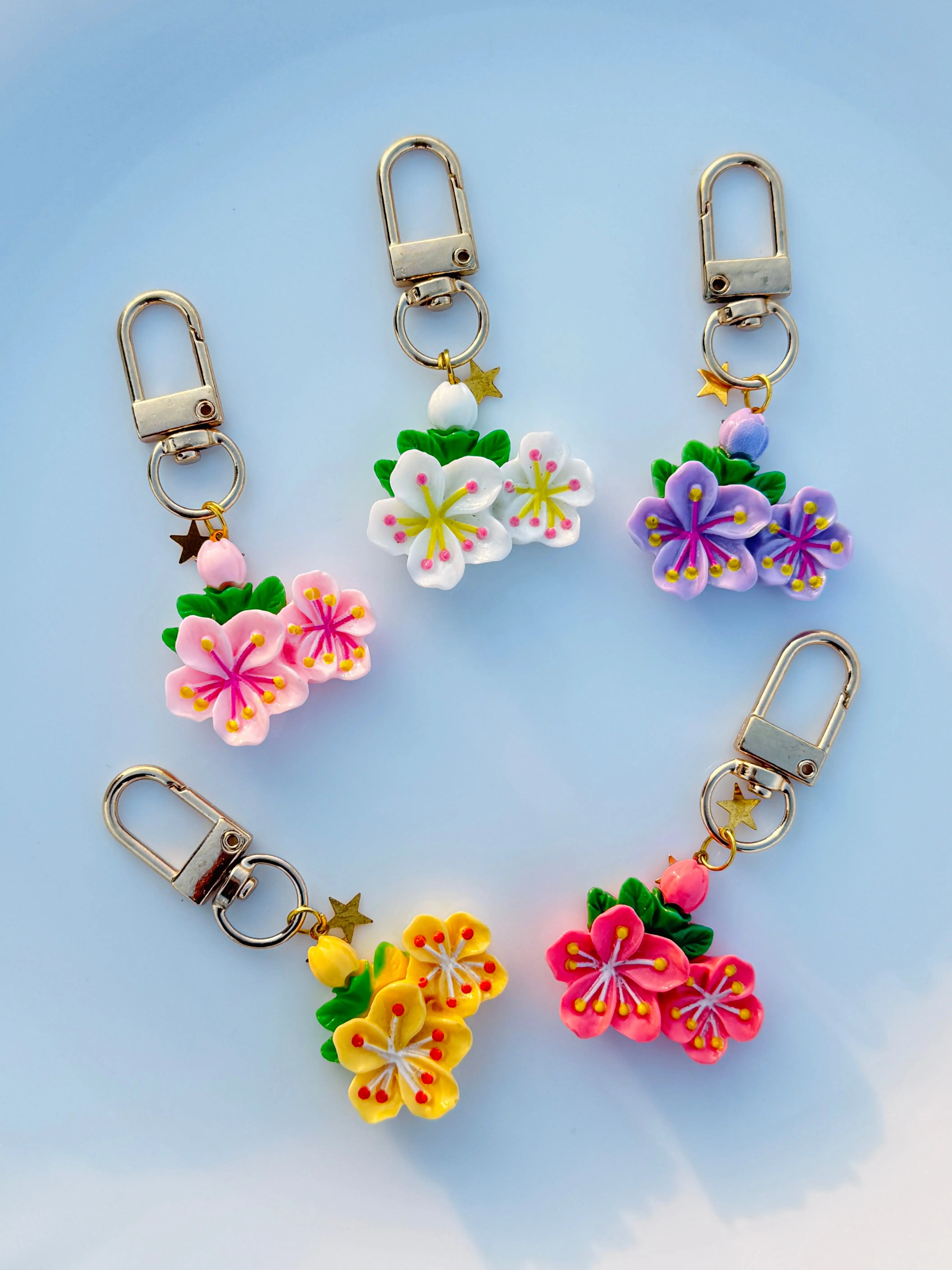 Blossom Cluster Flower Keychain Cute Spring Floral Bag Charm Sparkels  Sparkels
