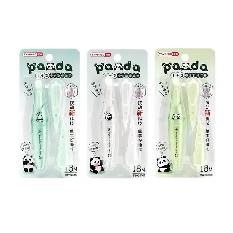 Cute Panda Correction Tape Set with 2 Refills 18m Kawaii Stationery for School & Office