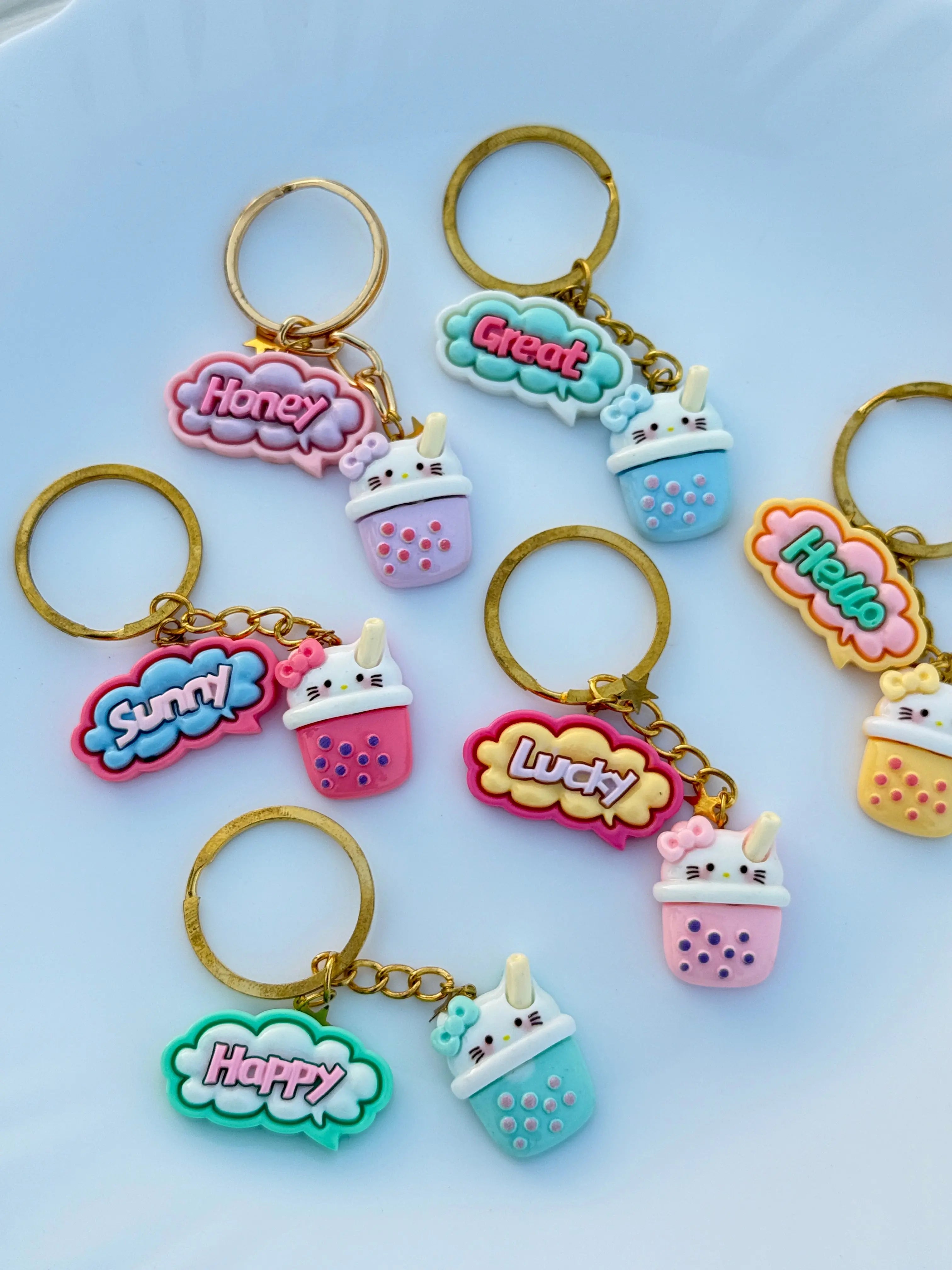 Bubble Tea Phrase Keychain Cute Boba Cup Charm with Pastel Quote Tag Sparkels  Sparkels