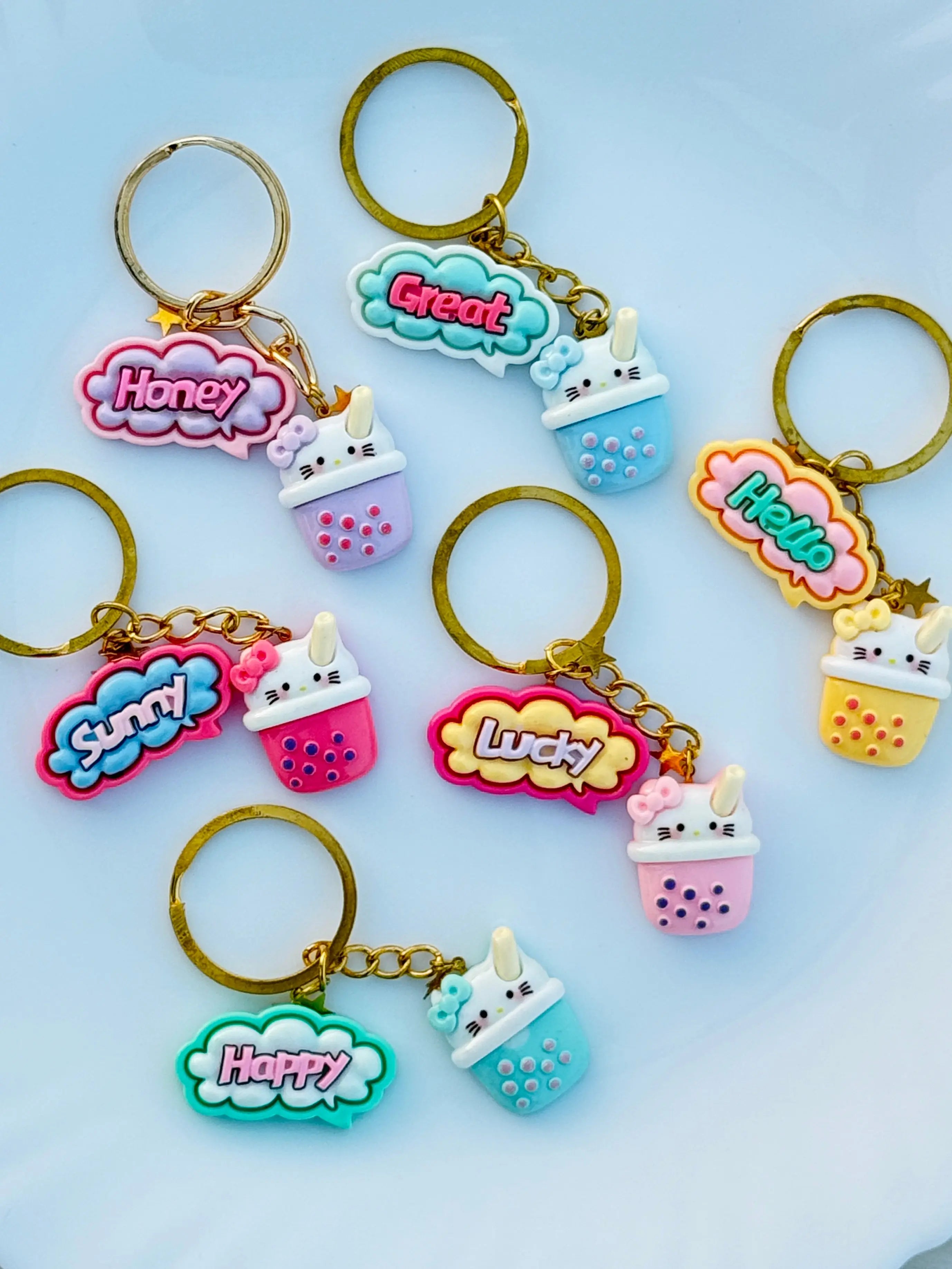 Bubble Tea Phrase Keychain Cute Boba Cup Charm with Pastel Quote Tag Sparkels  Sparkels