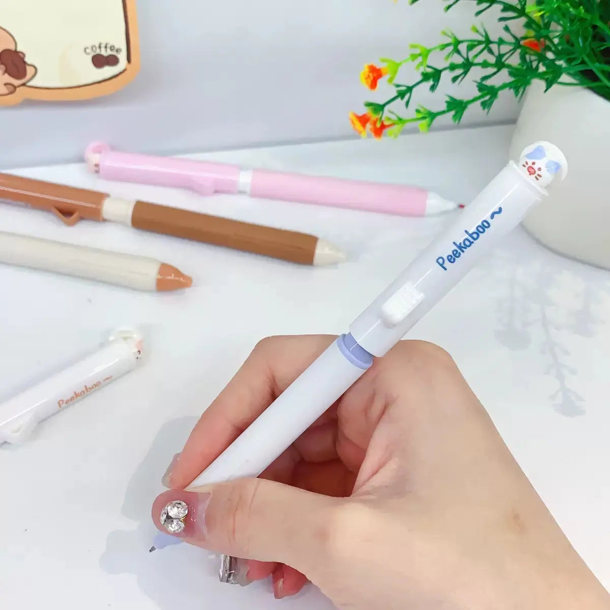 Peekaboo Cute Cat Click Retractable Gel Pen 0.5mm Smooth Writing Pen