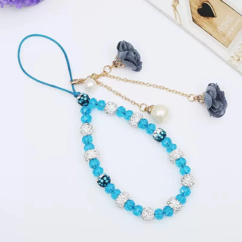 Elegant Beaded Phone Charm with Rose Pendant Aesthetic Wrist Strap Accessory