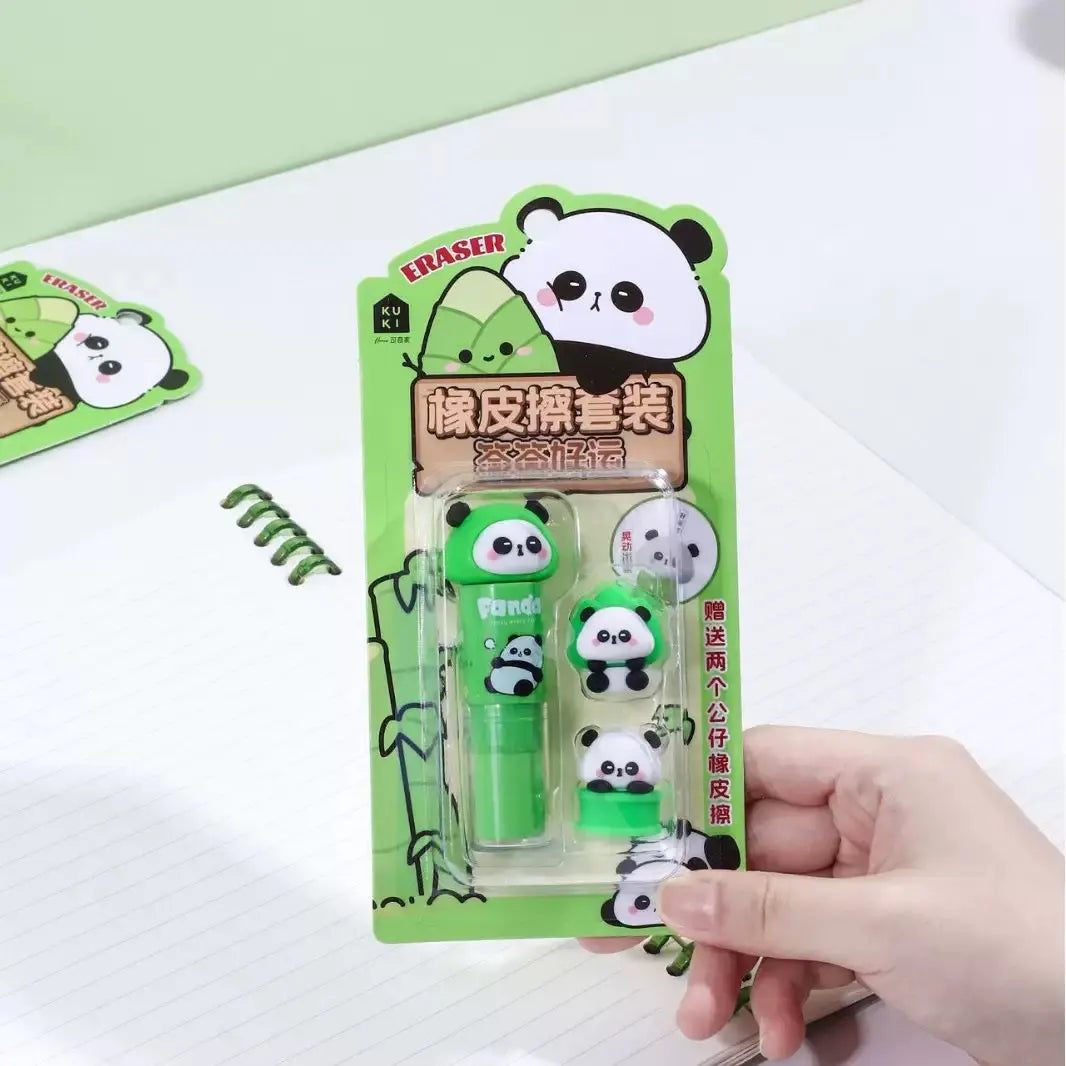 Cute Panda Lucky Capsule Eraser Set Kawaii Collectible Puzzle Erasers for Kids