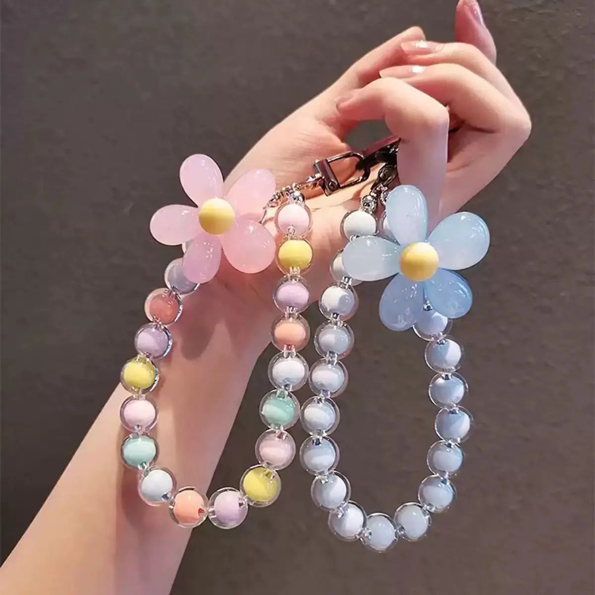 Cute Daisy Beaded Phone Charm Colorful Floral Wrist Strap Accessory