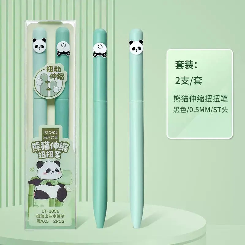 Cute Panda Pop-Up Gel Pen Set 0.5mm Kawaii Retractable Black Ink Pens (2 PCS)