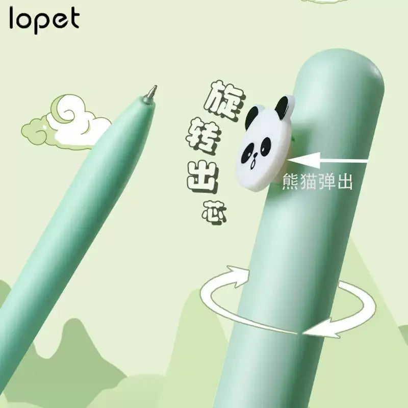 Cute Panda Pop-Up Gel Pen Set 0.5mm Kawaii Retractable Black Ink Pens (2 PCS)