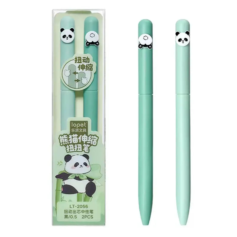Cute Panda Pop-Up Gel Pen Set 0.5mm Kawaii Retractable Black Ink Pens (2 PCS)