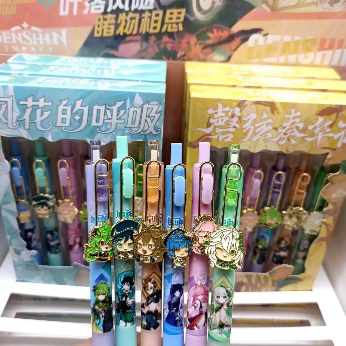 Genshin Impact Anime Gel Pen Set  6 Colorful Character Pens (0.5mm Black Ink)