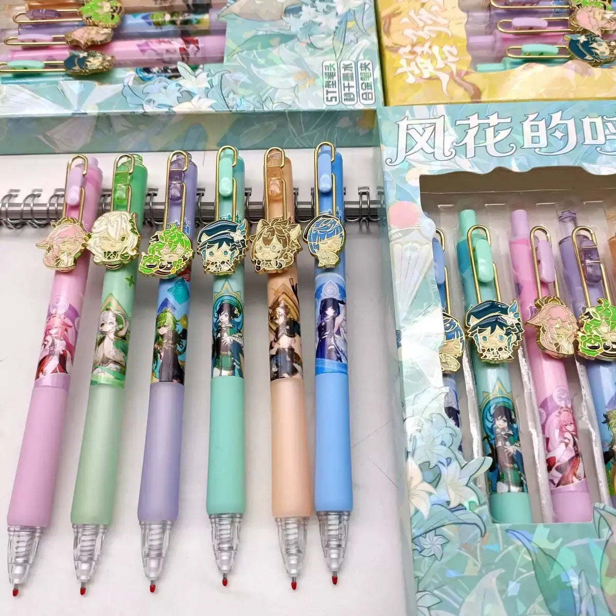 Genshin Impact Anime Gel Pen Set  6 Colorful Character Pens (0.5mm Black Ink)