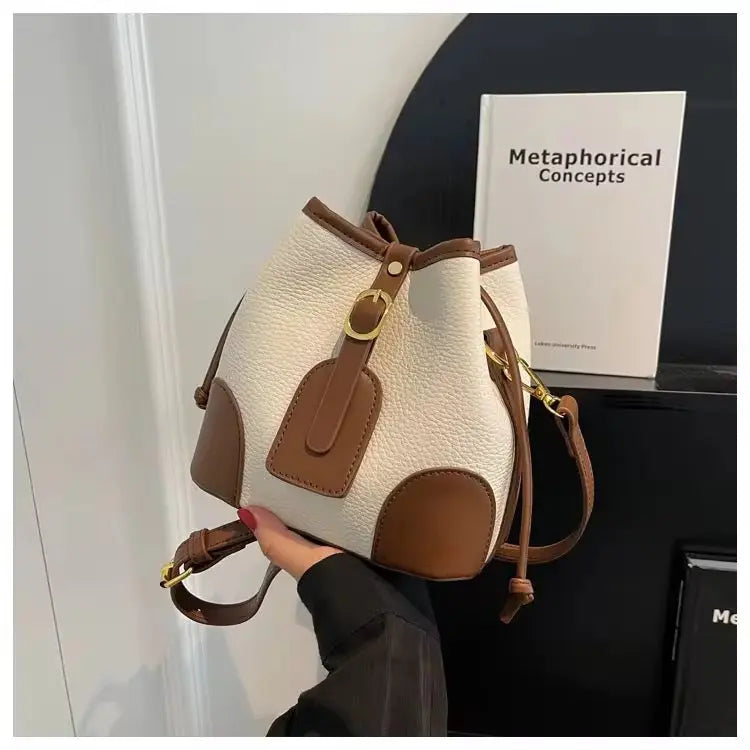 Minimalist Bucket Bag Classic Leather Crossbody & Shoulder Handbag