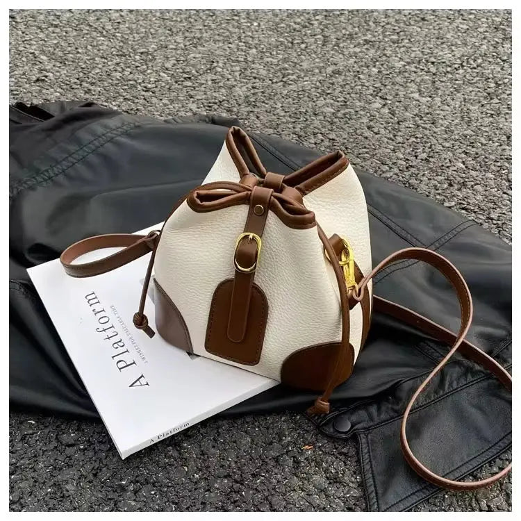 Minimalist Bucket Bag Classic Leather Crossbody & Shoulder Handbag
