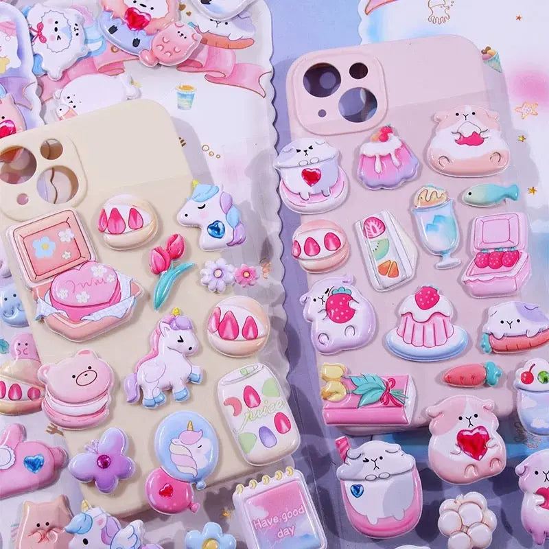 Pack Of 4 Kawaii Puffy Sticker Set 3D Cute Bubble Stickers Sparkels  Sparkels