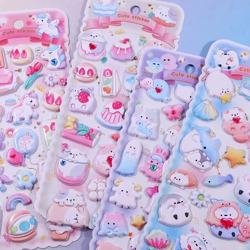 Pack Of 4 Kawaii Puffy Sticker Set 3D Cute Bubble Stickers Sparkels  Sparkels
