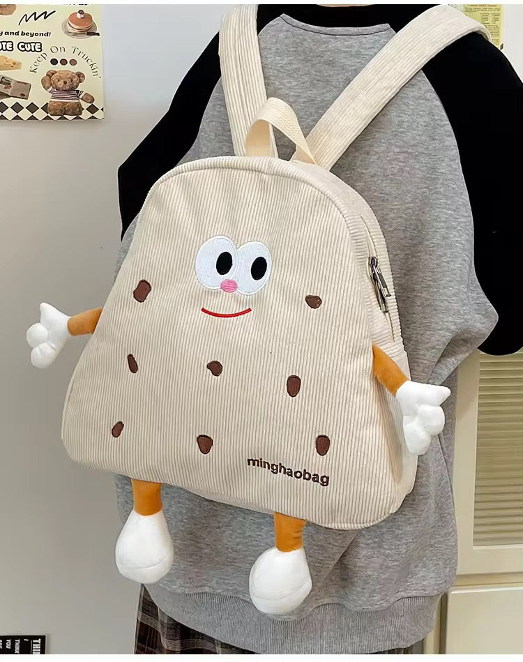 Cookie Style Corduroy Backpack Minimalist School Bag for Girls & College Students