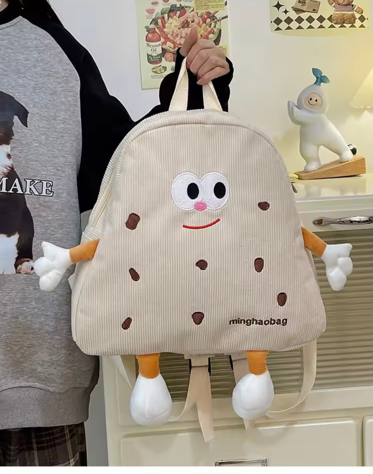 Cookie Style Corduroy Backpack Minimalist School Bag for Girls & College Students