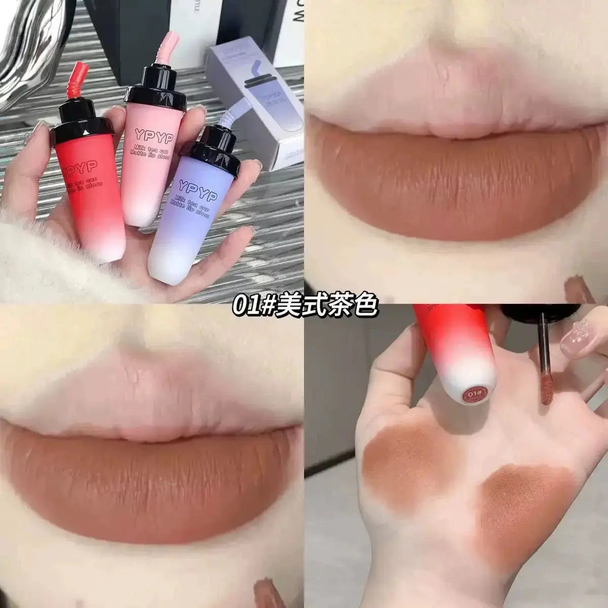 Milk Tea Cup Matte Lip Glaze  Soft Velvet Lip Tint Long Lasting Blurred Lip Stain Sparkels   Sparkels