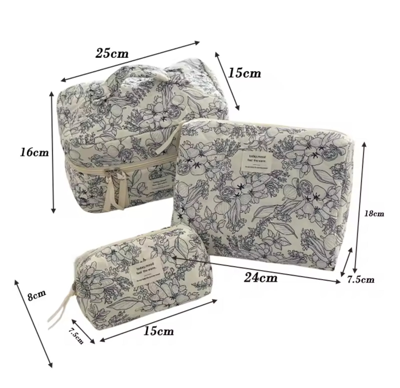 Elegant Floral Cotton Makeup Bag Large Capacity Travel Cosmetic Organizer for Women