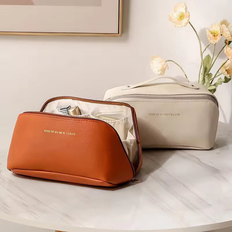 PU Leather Waterproof Cosmetic Bag Portable Zipper Toiletry & Makeup Organizer