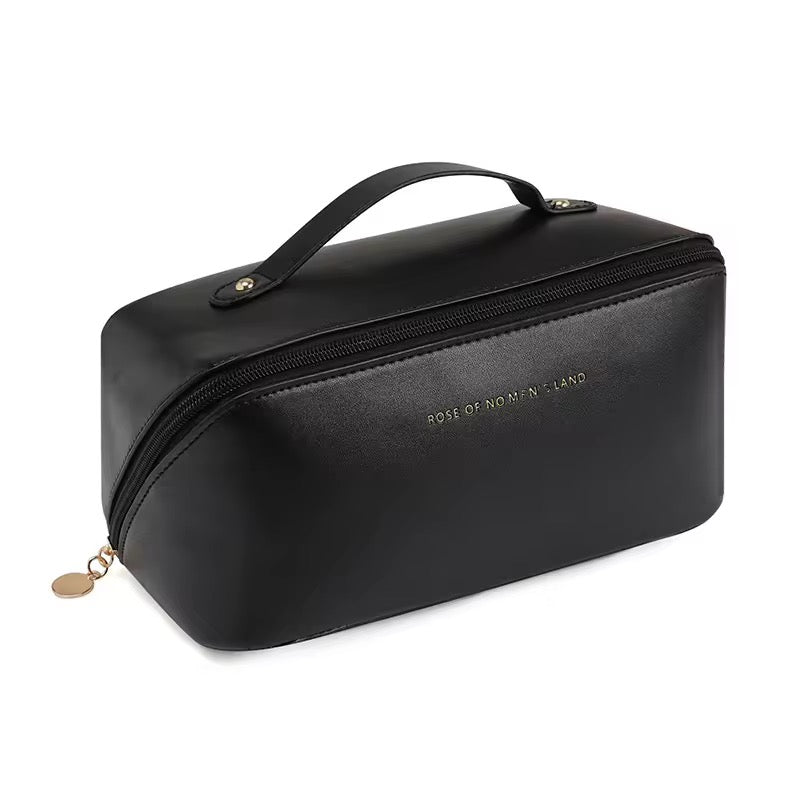 PU Leather Waterproof Cosmetic Bag Portable Zipper Toiletry & Makeup Organizer