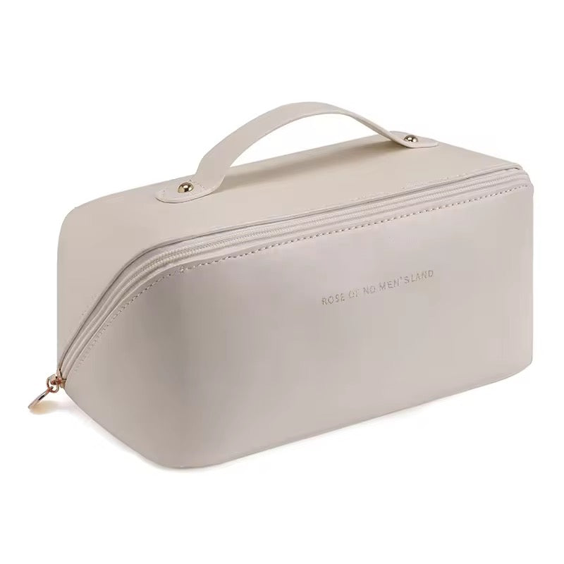 PU Leather Waterproof Cosmetic Bag Portable Zipper Toiletry & Makeup Organizer