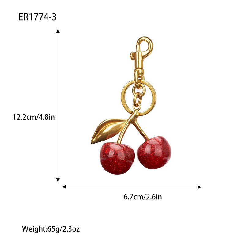 Crystal Cherry Keychain Red & Pink Summer Fruit Pendant for Bags, Keys & Gifts