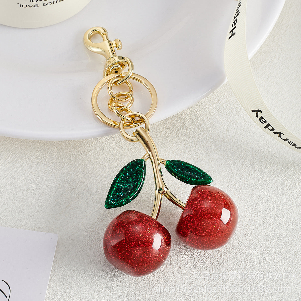 Crystal Cherry Keychain Red & Pink Summer Fruit Pendant for Bags, Keys & Gifts